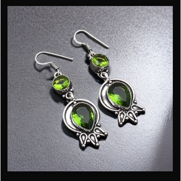 Peridot Handcrafted Drop Dangle Hook Style Earrings 2.32" Long Made In India NWT - Picture 14 of 16